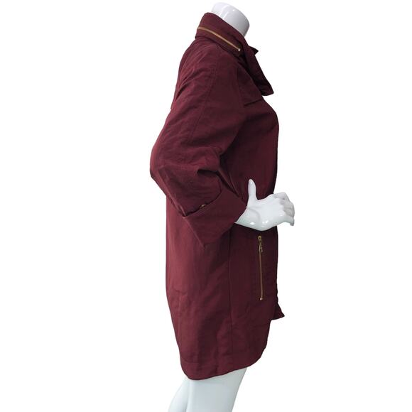 Tart Collections Womens Sz S Rain Jacket Oxblood Zip Pockets Packable Hood Lined - Picture 8 of 16